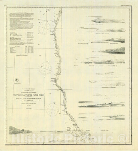 Historic Nautical Map - Reconnaissance Of The Western Coast Of The United States Middle Sheet From San Francisco To Umpquah River, 1869 NOAA Chart - California (CA) - Poster Wall Art Reprint - 0