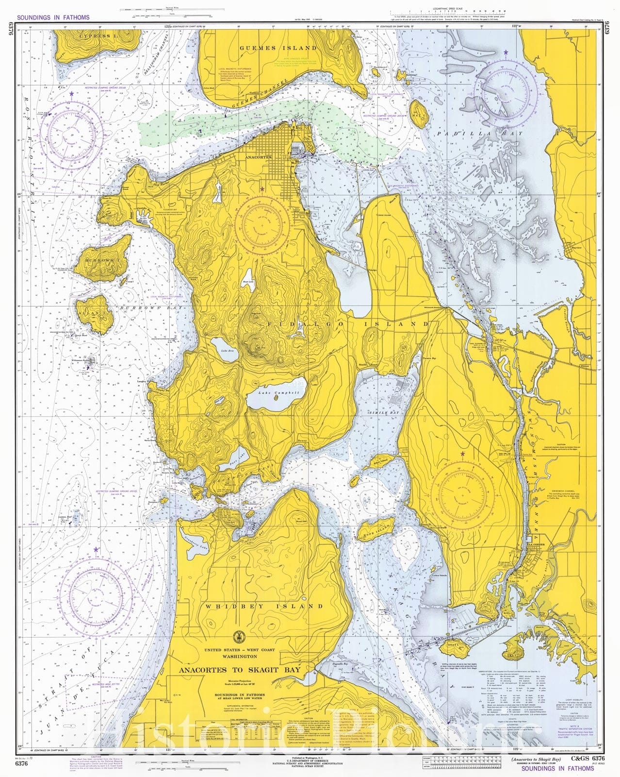 Historic Nautical Map Anacortes To Skagit Bay, 1973 NOAA Chart Was