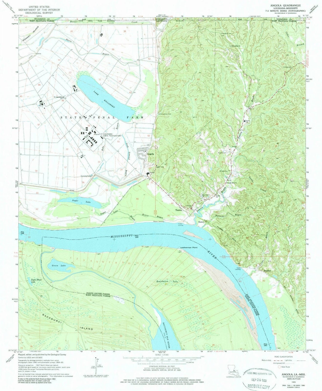 1965 Angola, LA - Louisiana - USGS Topographic Map