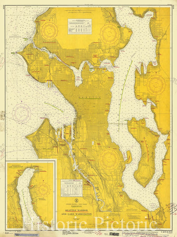 Historic Nautical Map - Seattle Harbor & Lake Washington, 1958 NOAA Chart - Washington (WA) - Vintage Wall Art