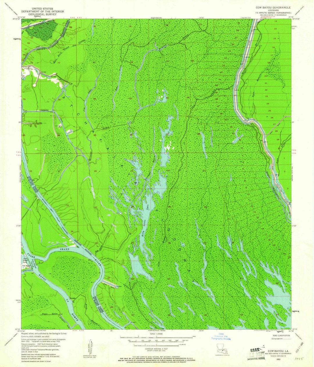 1953 Cow Bayou, LA - Louisiana - USGS Topographic Map