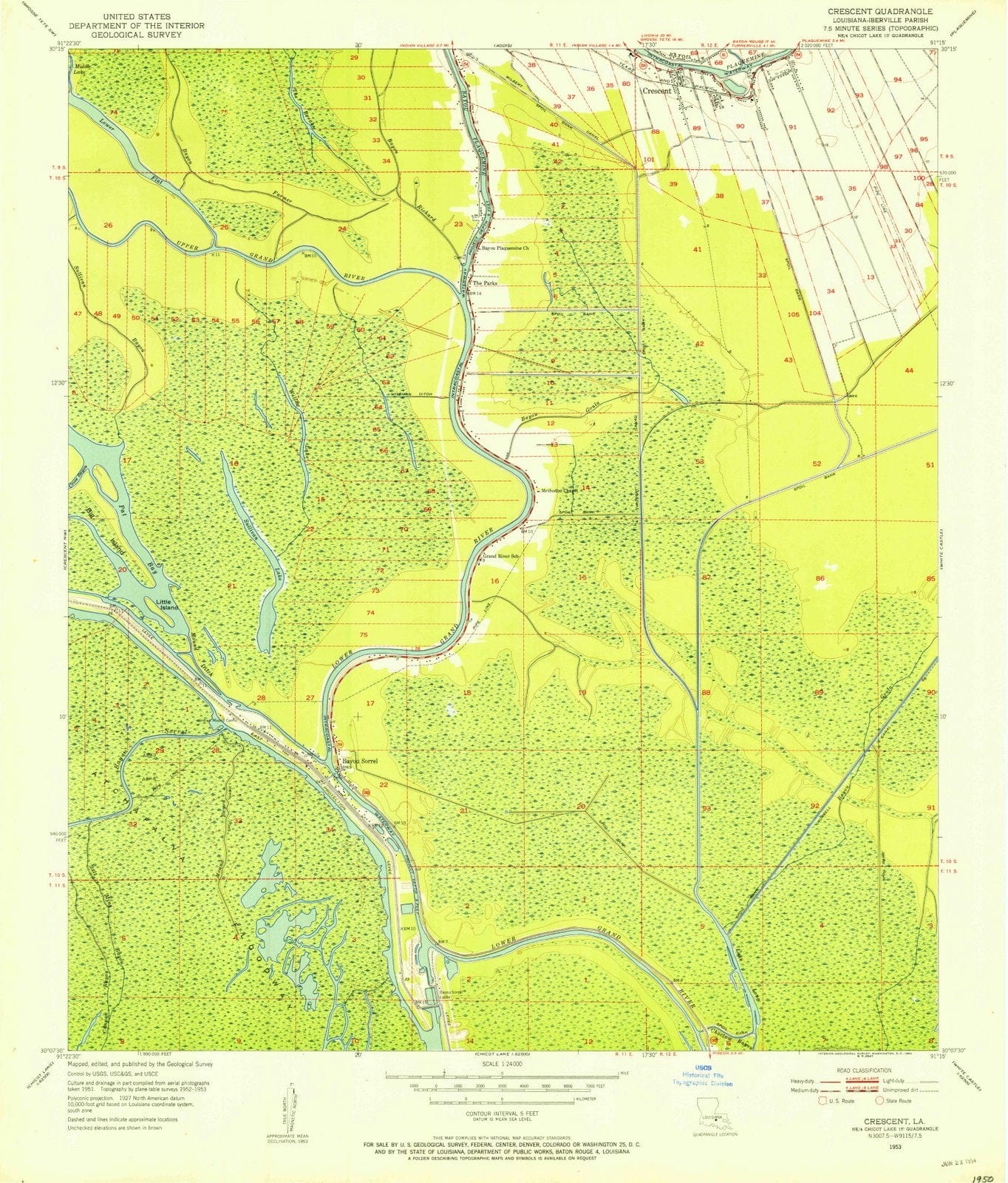 1953 Crescent, LA - Louisiana - USGS Topographic Map