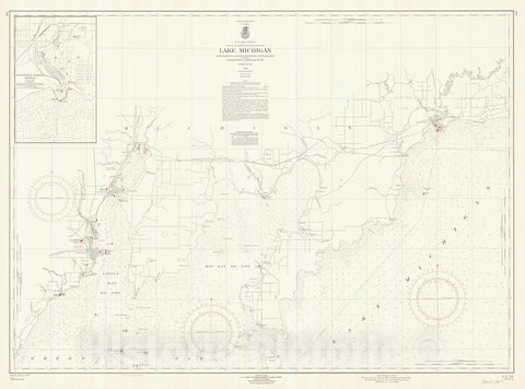 Historic Nautical Map - Lake Michigan Coast Farnsworth Pt To Fifteen Miles Southwest Of Escanaba Including Big Bay De Noc And Little Bay, 1960 NOAA Chart - (MI Vintage) - Poster Wall Art Reprint - 0