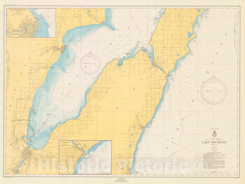 Historic Historic Nautical Map - Lake Michigan, 1950 NOAA Chart - Michigan (MI) - Antique Vintage Decor Poster Wall Art Reproduction