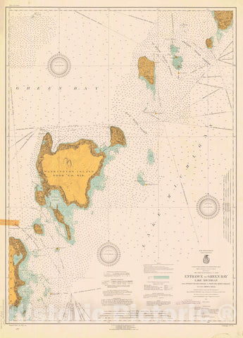 Historic Nautical Map - Entrance To Greenbay, Lake Michigan. From Poverty Island Passage To Porte Des Morts Passage and Drisco Shoal, 1922 NOAA Chart - (MI, WI Vintage) - Poster Wall Art Reprint - 0
