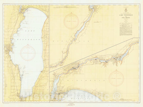 Historic Nautical Map - Lake Winnebago And Fox River, 1954 NOAA Chart - Michigan (MI) - Vintage Wall Art