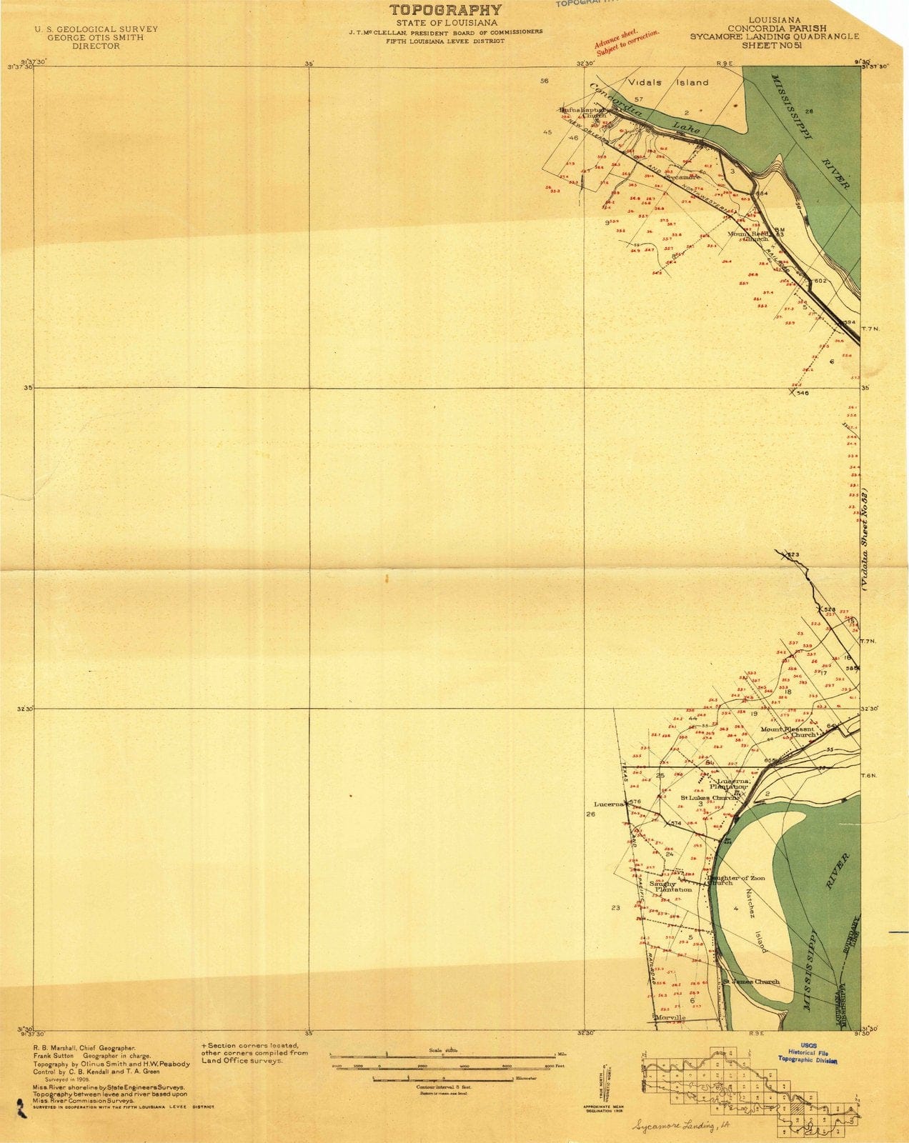 1909 Sycamore Landing, LA - Louisiana - USGS Topographic Map