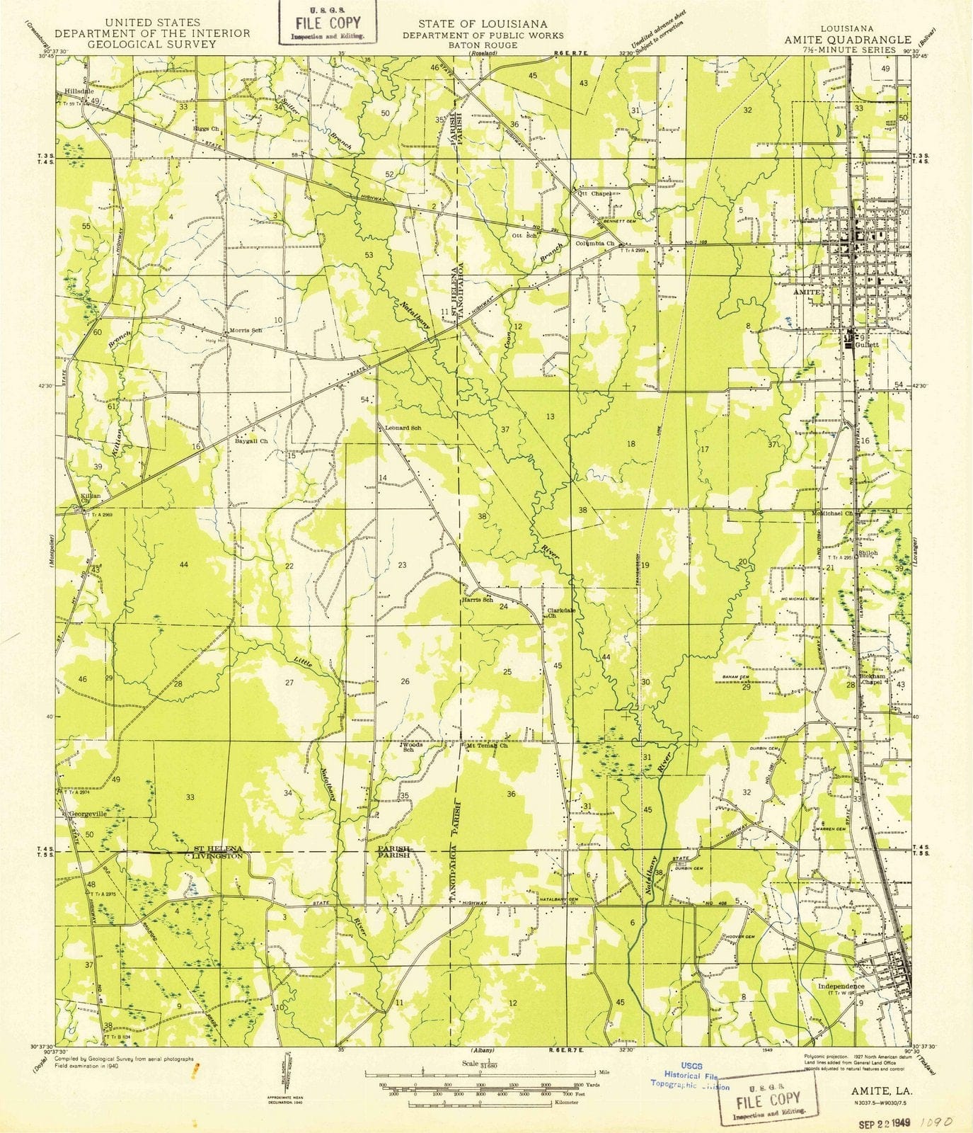 1949 Amite, LA - Louisiana - USGS Topographic Map