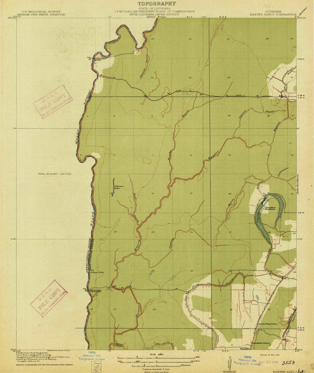1914 Baxter Bayou, LA - Louisiana - USGS Topographic Map