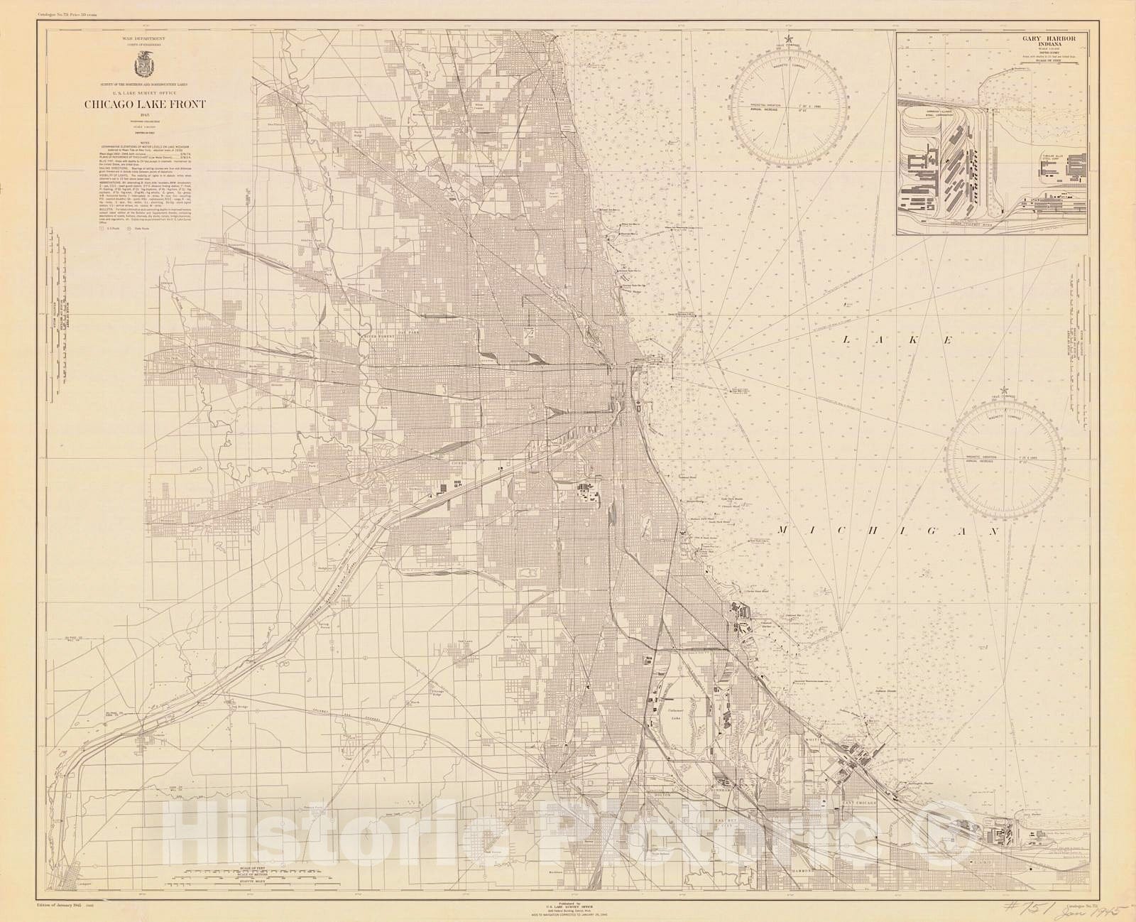 Historic Nautical Map - Chicago Lake Front, 1945 NOAA Chart - Illinois (IL) - Vintage Wall Art