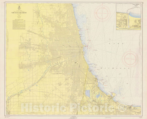 Historic Nautical Map - Chicago Lake Front, 1957 NOAA Chart - Illinois, Indiana (IL, IN) - Vintage Wall Art