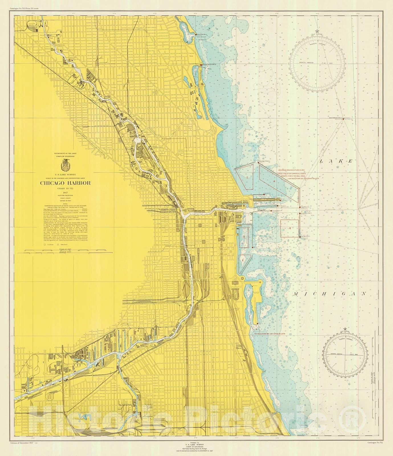 Historic Nautical Map - Chicago Harbor, 1947 NOAA Chart - Illinois (IL) - Vintage Wall Art