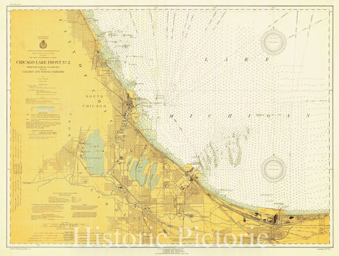 Historic Nautical Map - Chicago Lake Front No2 From Hyde Park Ill To Gary Ind Including Calumet And Indiana Harbors, 1926 NOAA Chart - Illinois Vintage Wall Art