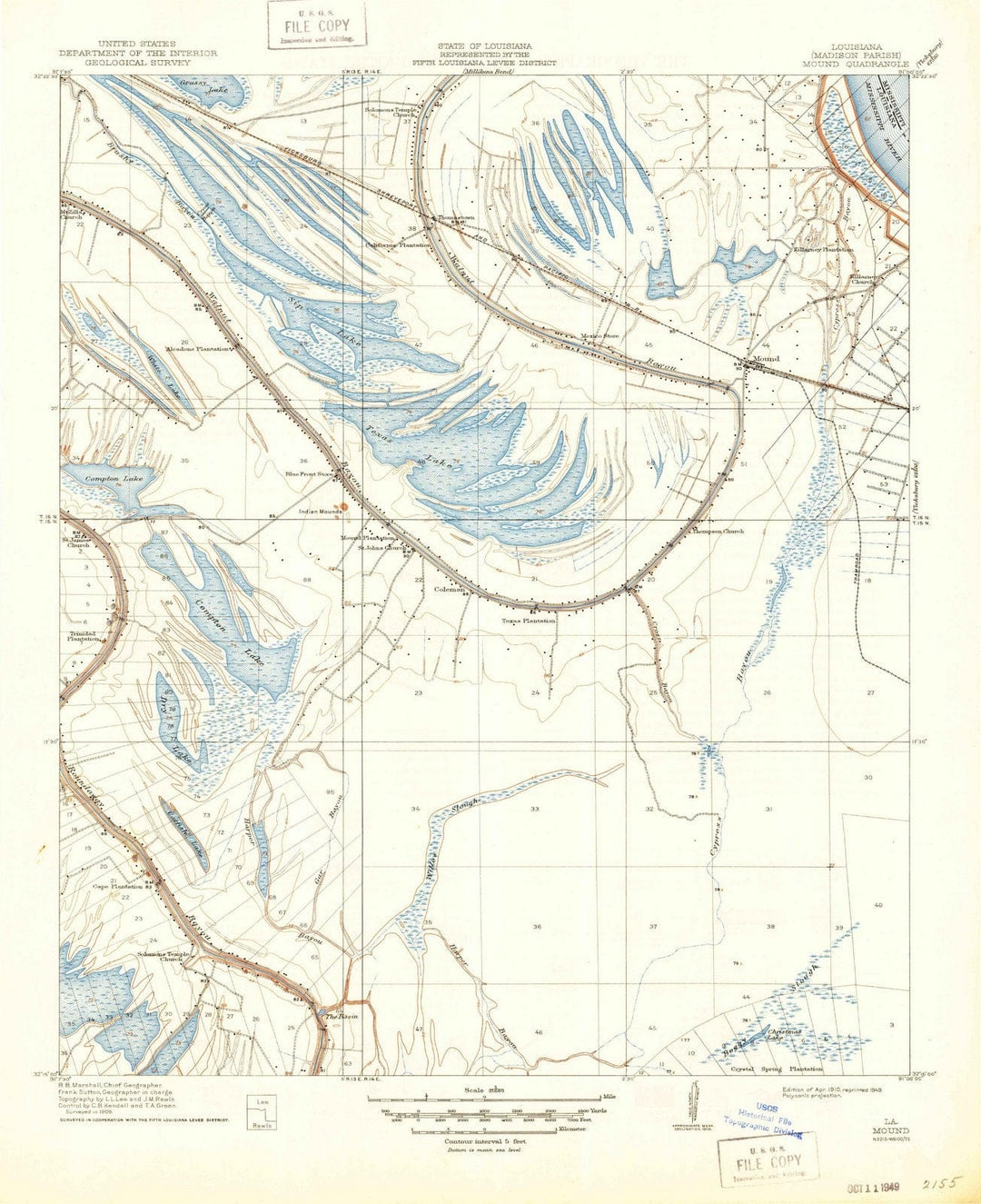 1910 Mound, LA - Louisiana - USGS Topographic Map