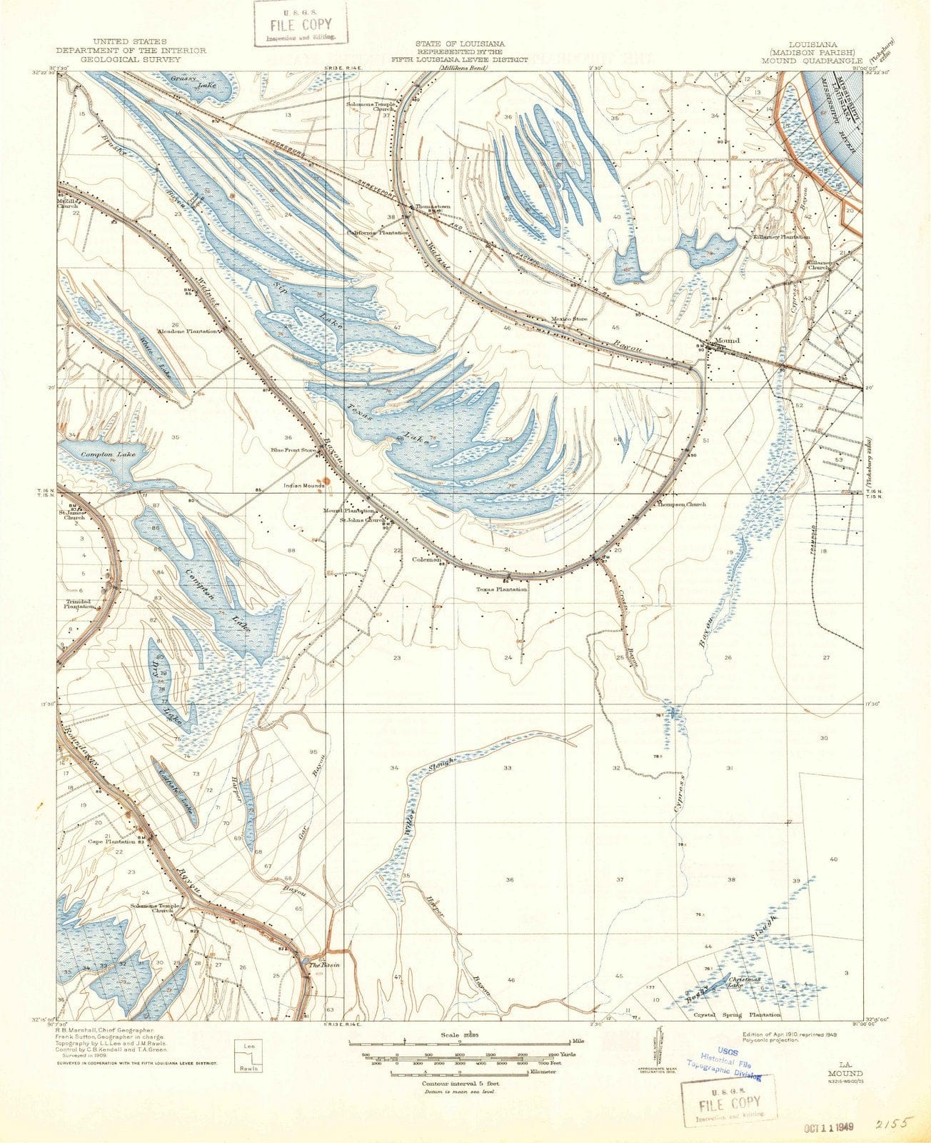 1910 Mound, LA - Louisiana - USGS Topographic Map