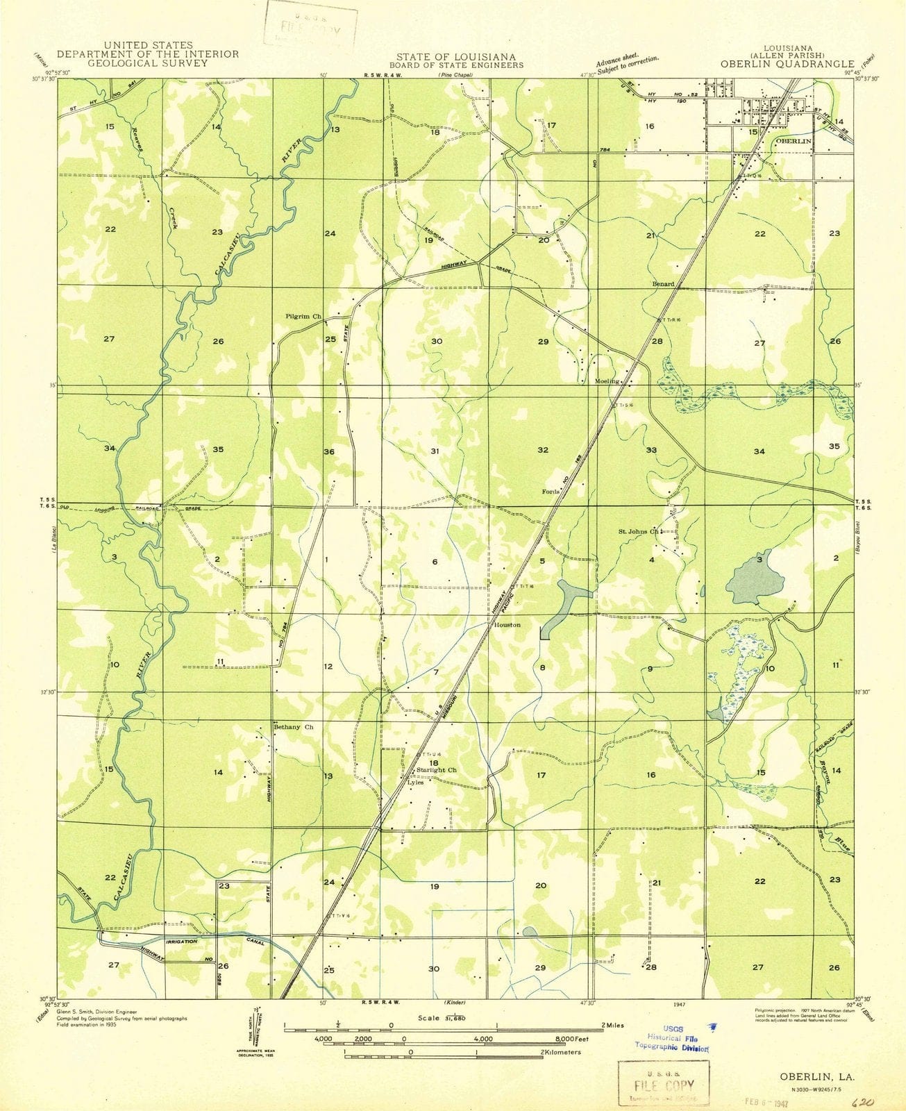 1947 Oberlin, LA - Louisiana - USGS Topographic Map