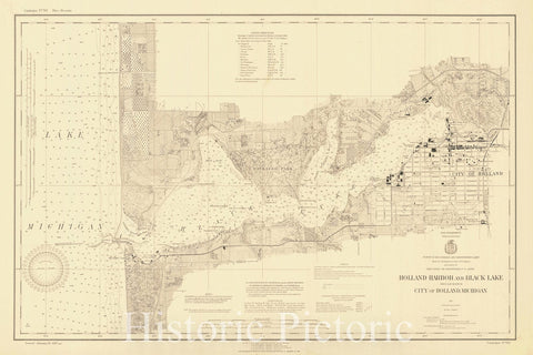 Historic Nautical Map - Holland Harbor And Black Lake Including City Of Holland, Michigan, 1927 NOAA Chart - Michigan (MI) - Vintage Wall Art