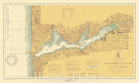 Historic Nautical Map - Holland Harbor And Black Lake Including City Of Holland, Michigan, 1920 NOAA Chart - Michigan (MI) - Vintage Wall Art