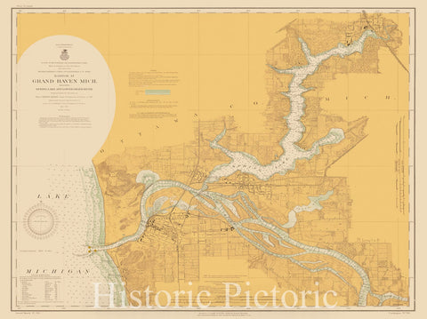 Historic Nautical Map - Grand Haven, Mich. Including Spring Lake And Lower Grand River, 1914 NOAA Chart - Michigan (MI) - Vintage Wall Art