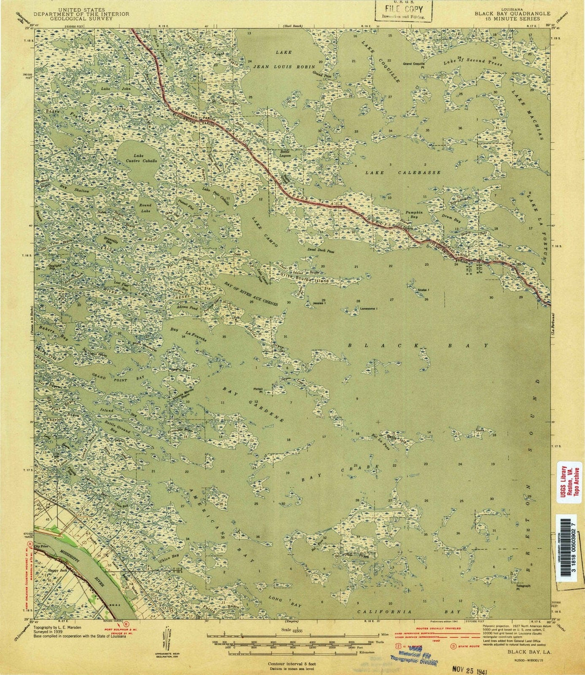 1941 Black Bay, LA - Louisiana - USGS Topographic Map – Historic Pictoric