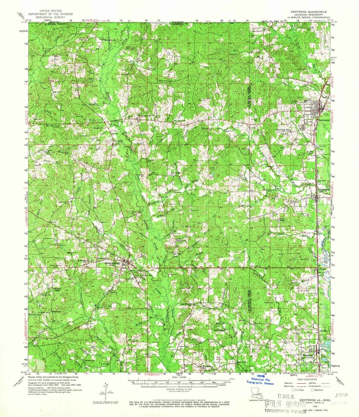 1958 Kentwood, LA - Louisiana - USGS Topographic Map