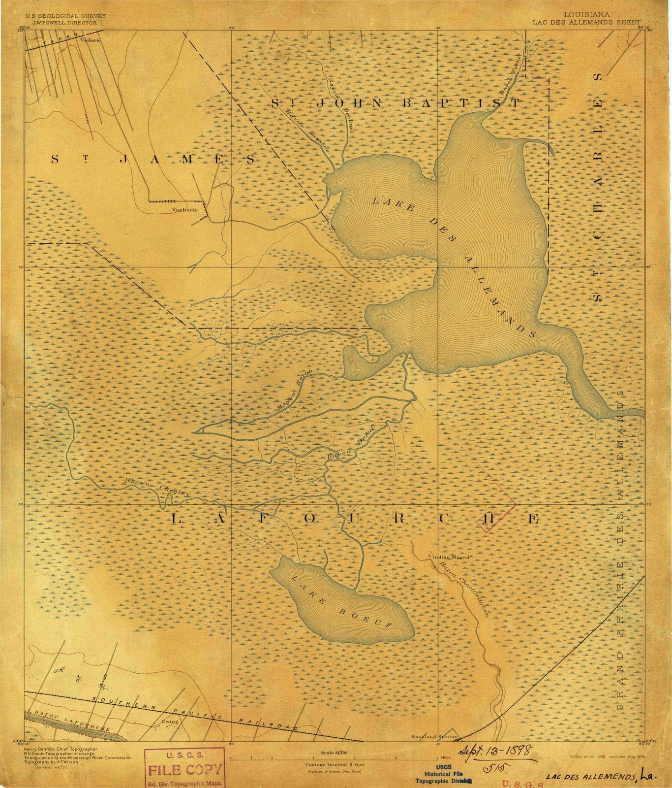 1892 Lac Des Allemands, LA Louisiana USGS Topographic Map
