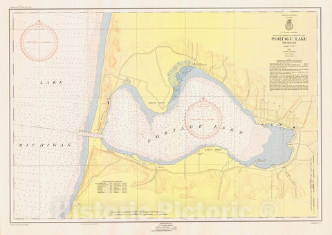 Historic Nautical Map - Portage Lake, 1954 NOAA Chart - Michigan (MI) - Vintage Wall Art