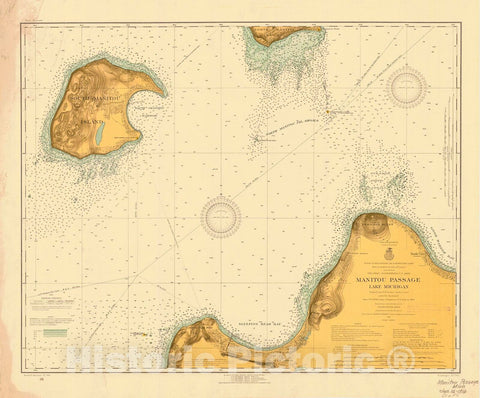 Historic Nautical Map - Manitou Passage Lake Michigan, 1916 NOAA Chart - Michigan (MI) - Vintage Wall Art