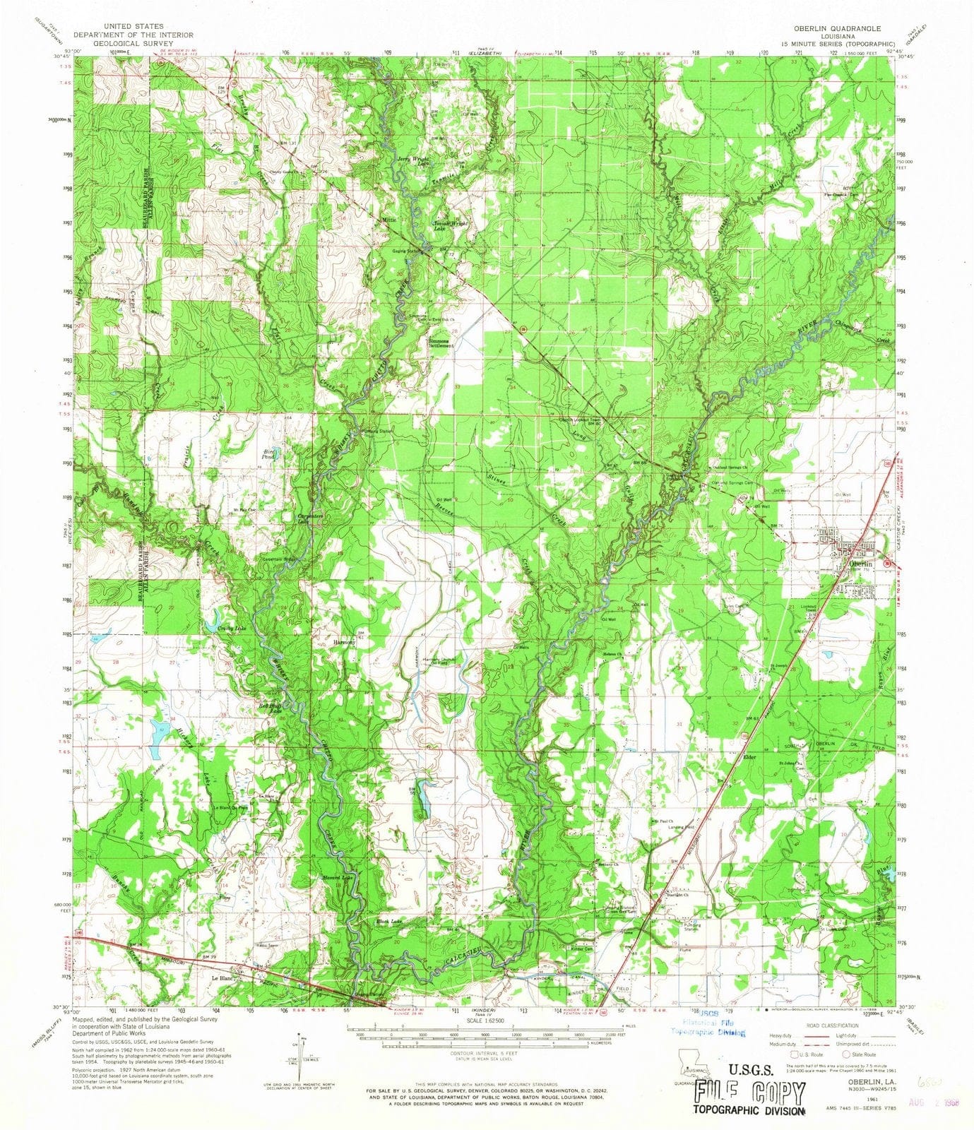 1961 Oberlin, LA - Louisiana - USGS Topographic Map