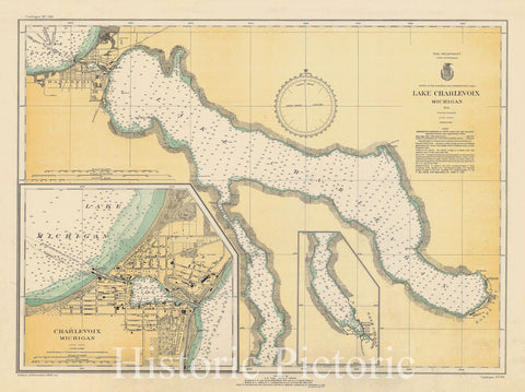 Historic Nautical Map - Lake Charlevoix, 1935 NOAA Chart - Michigan (MI) - Vintage Wall Art