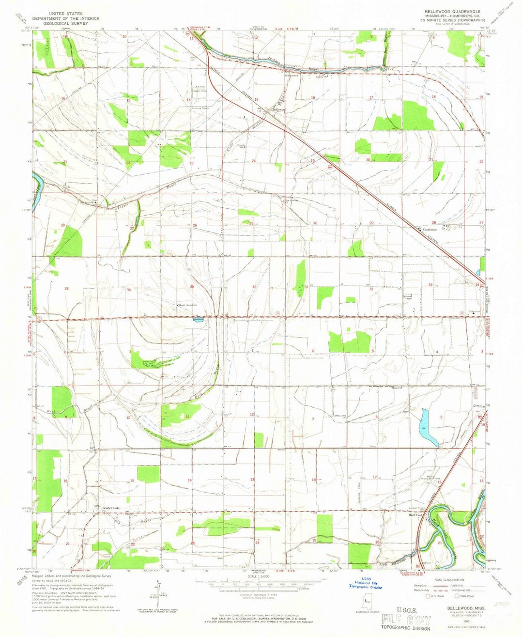 1965 Bellewood, MS - Mississippi - USGS Topographic Map