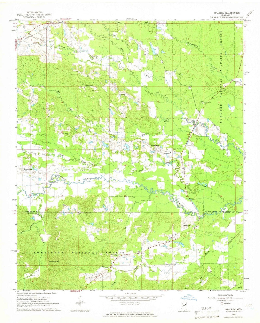1965 Bradley, MS - Mississippi - USGS Topographic Map