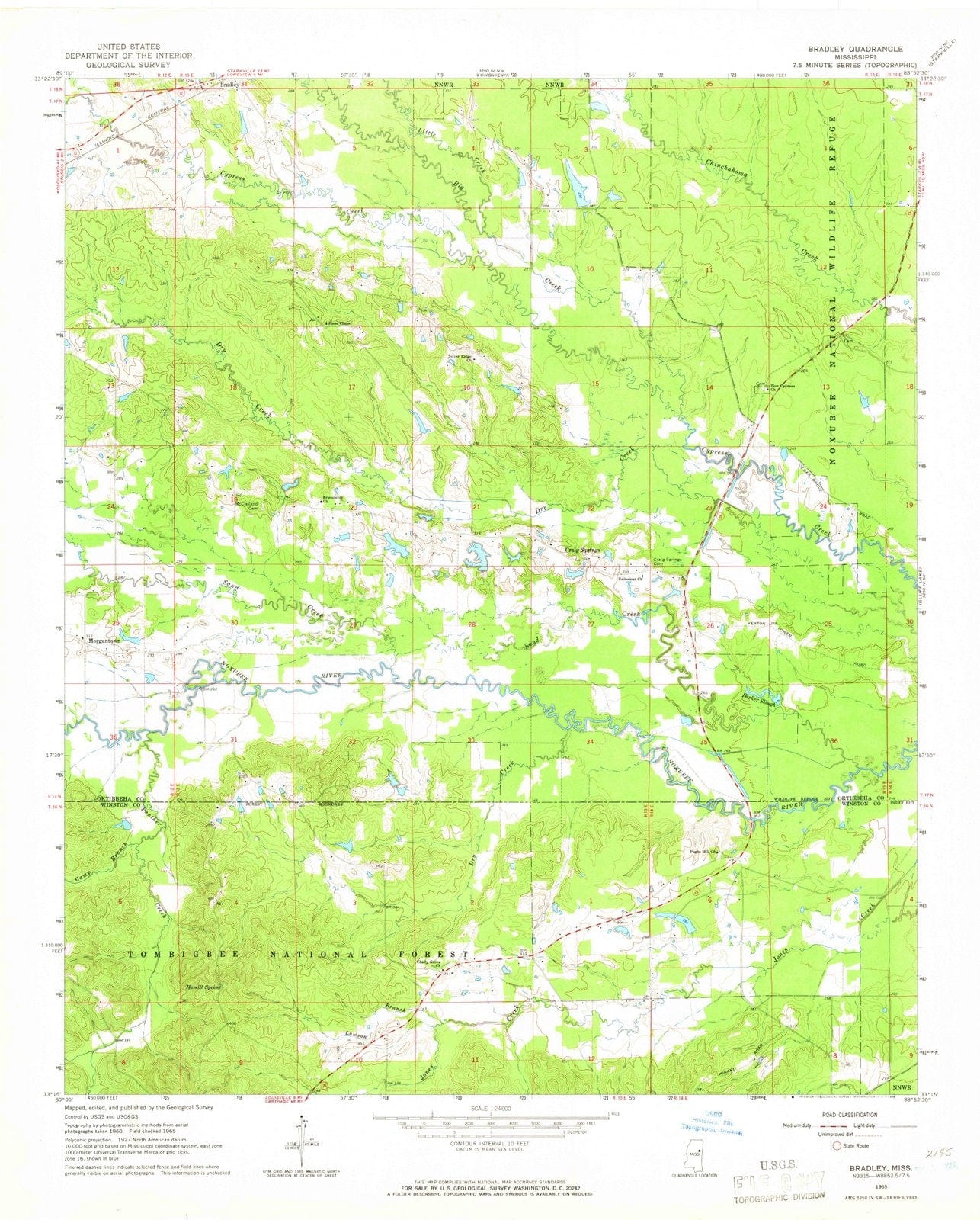 1965 Bradley, MS - Mississippi - USGS Topographic Map