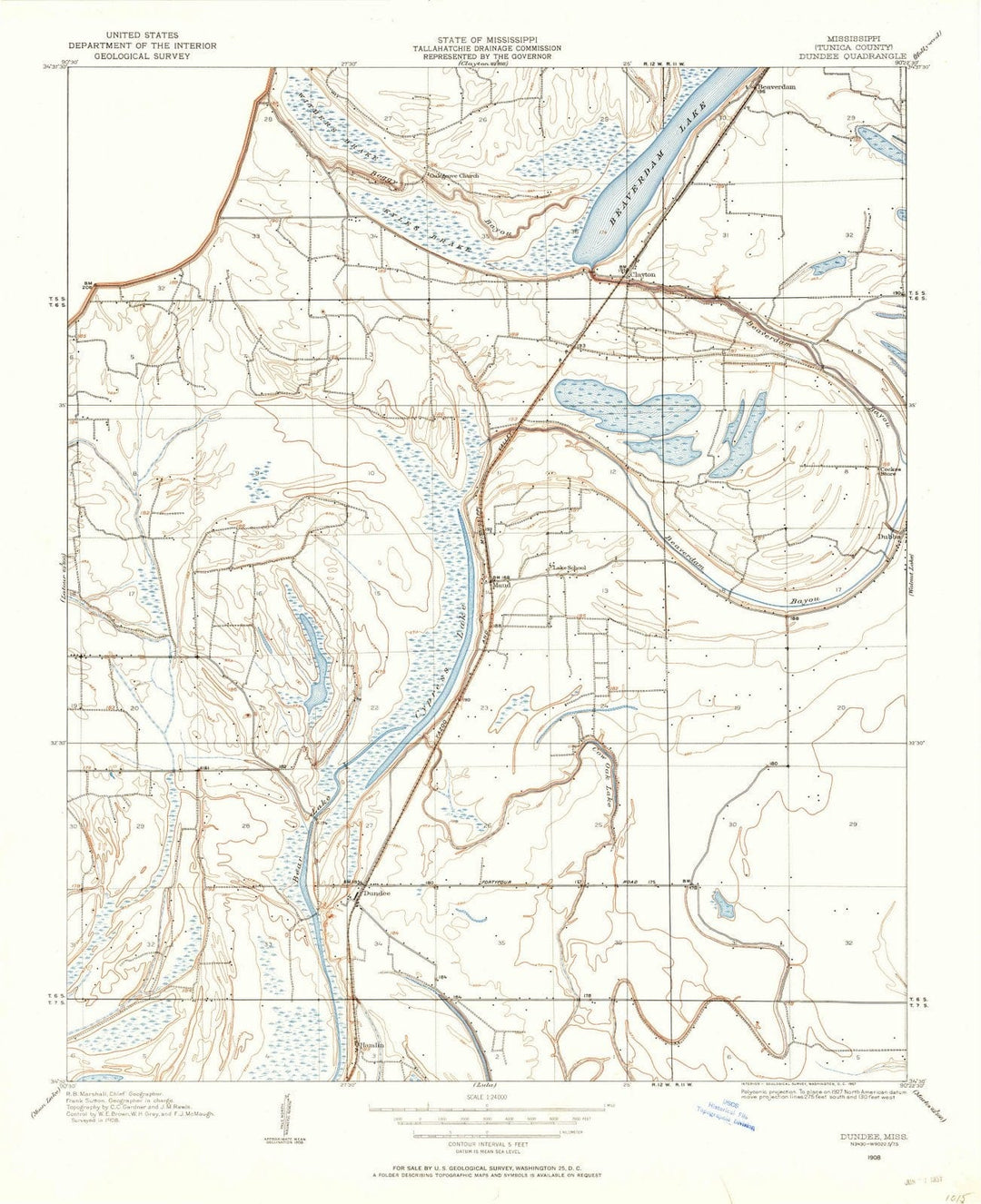 1908 Dundee, MS - Mississippi - USGS Topographic Map