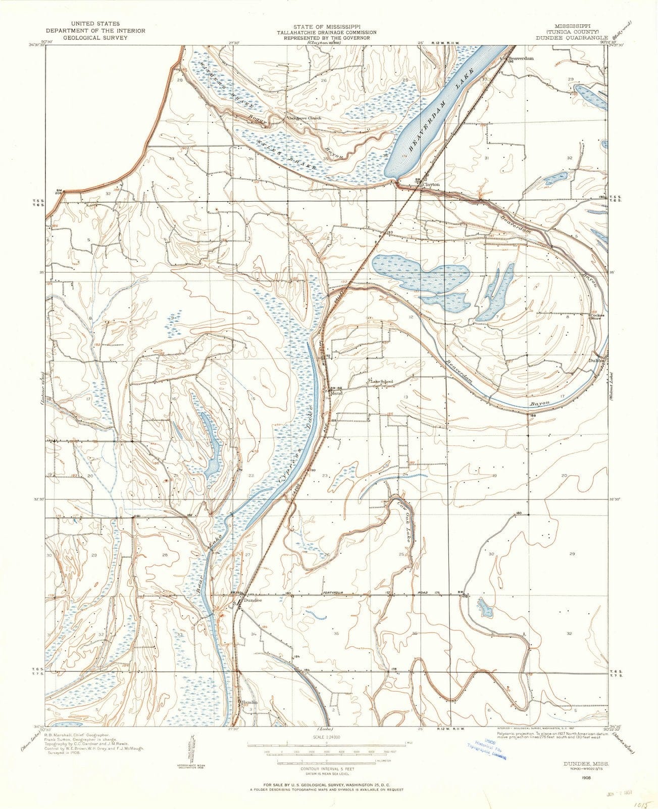 1908 Dundee, MS - Mississippi - USGS Topographic Map