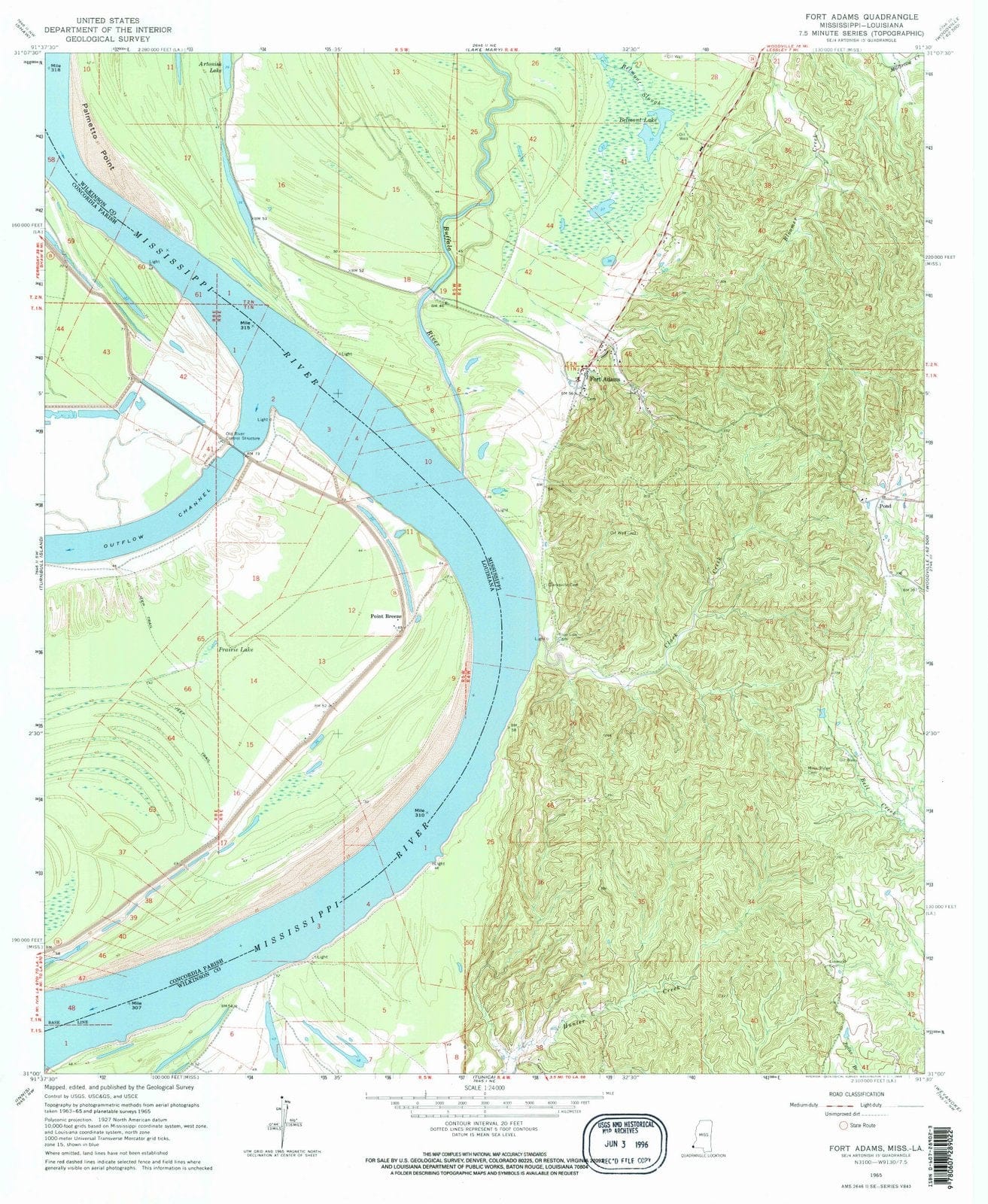1965 Fort Adams, MS - Mississippi - USGS Topographic Map