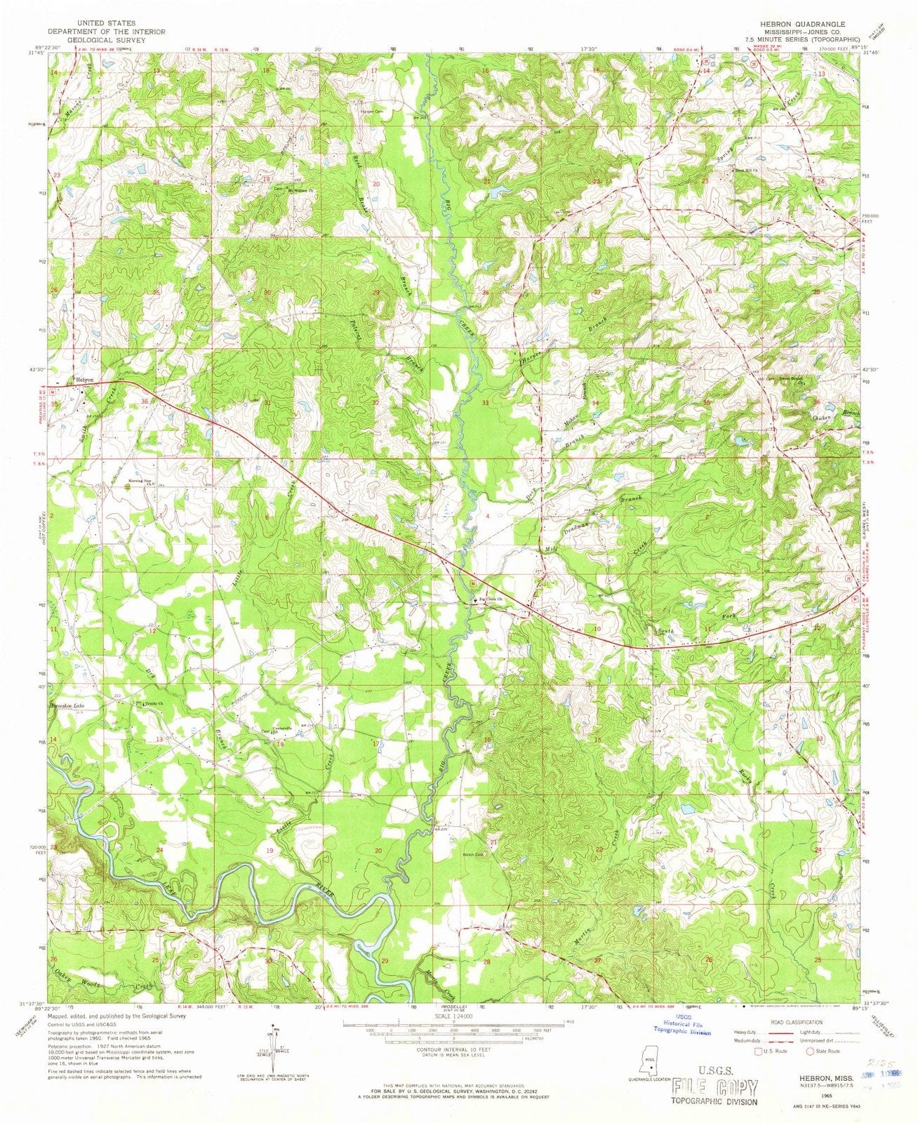 1965 Hebron, MS Mississippi USGS Topographic Map Historic Pictoric