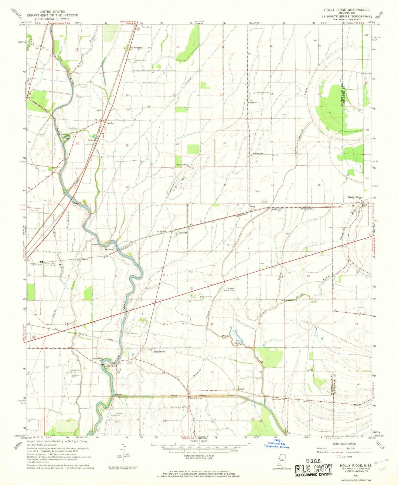 1967 Holly Ridge, MS - Mississippi - USGS Topographic Map – Historic ...