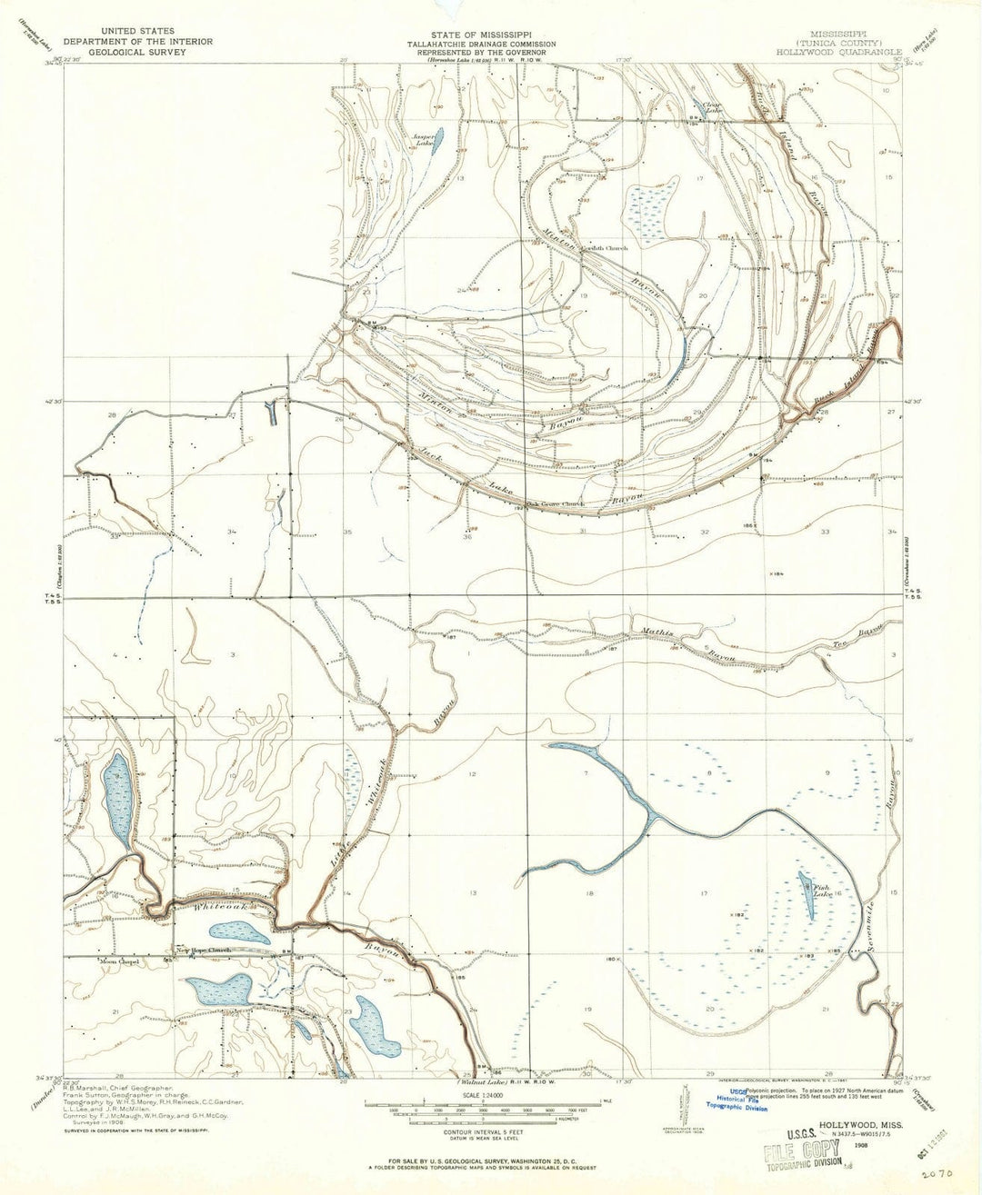 1908 Hollywood, MS - Mississippi - USGS Topographic Map