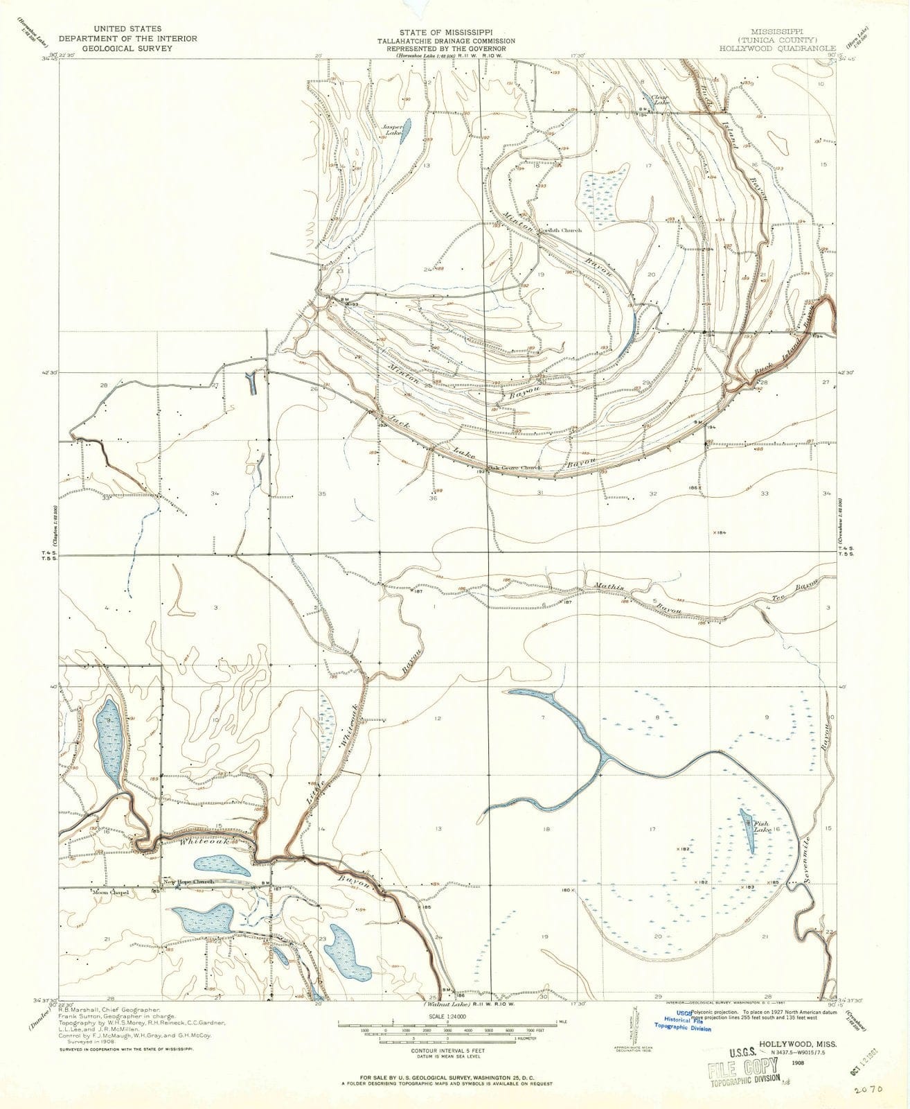 1908 Hollywood, MS - Mississippi - USGS Topographic Map