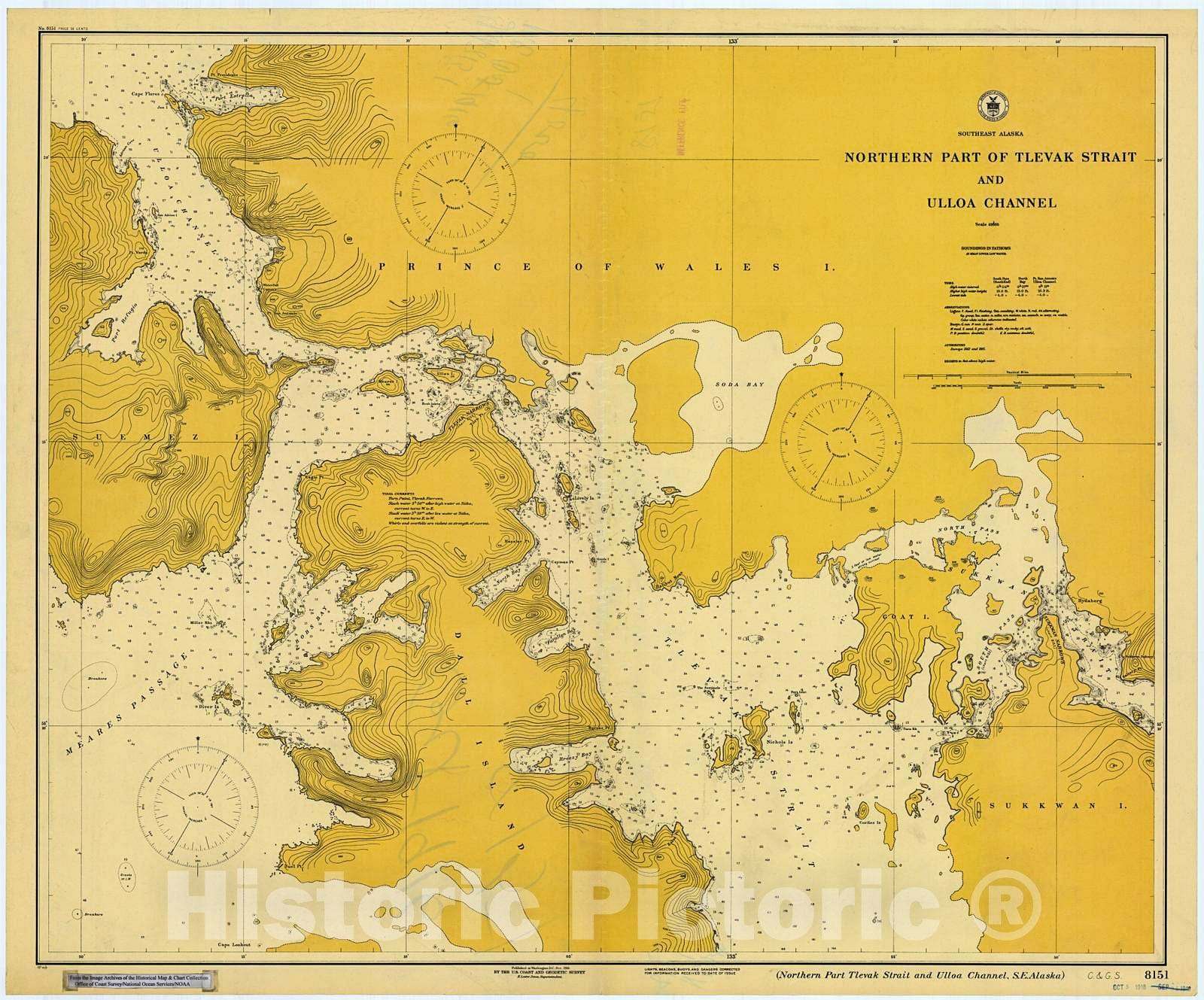 Historic Nautical Map - Northern Part Of Tlevak Strait & Ulloa Channel, 1916 NOAA Chart - Alaska (AK) - Vintage Wall Art