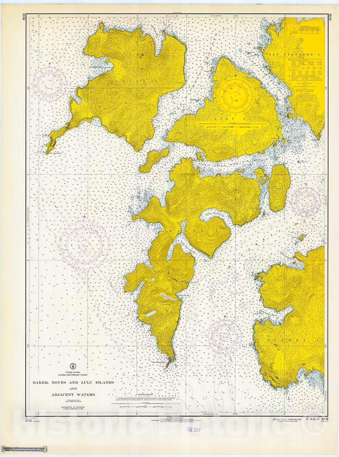 Historic Nautical Map - Baker, Noyes & Lulu Islands, 1966 NOAA Chart - Alaska (AK) - Vintage Wall Art