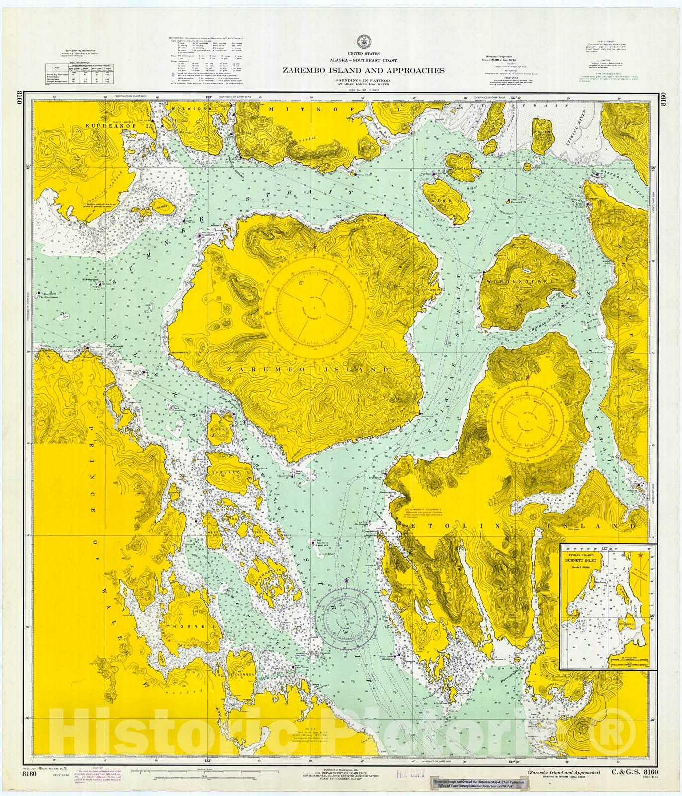 Historic Nautical Map - Zarembo Island & Approaches, 1970 NOAA Chart - Alaska (AK) - Vintage Wall Art