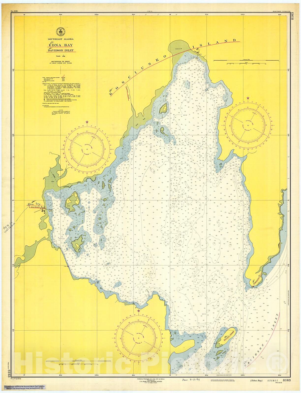 Historic Nautical Map - Edna Bay, 1952 NOAA Chart - Alaska (AK) - Vintage Wall Art