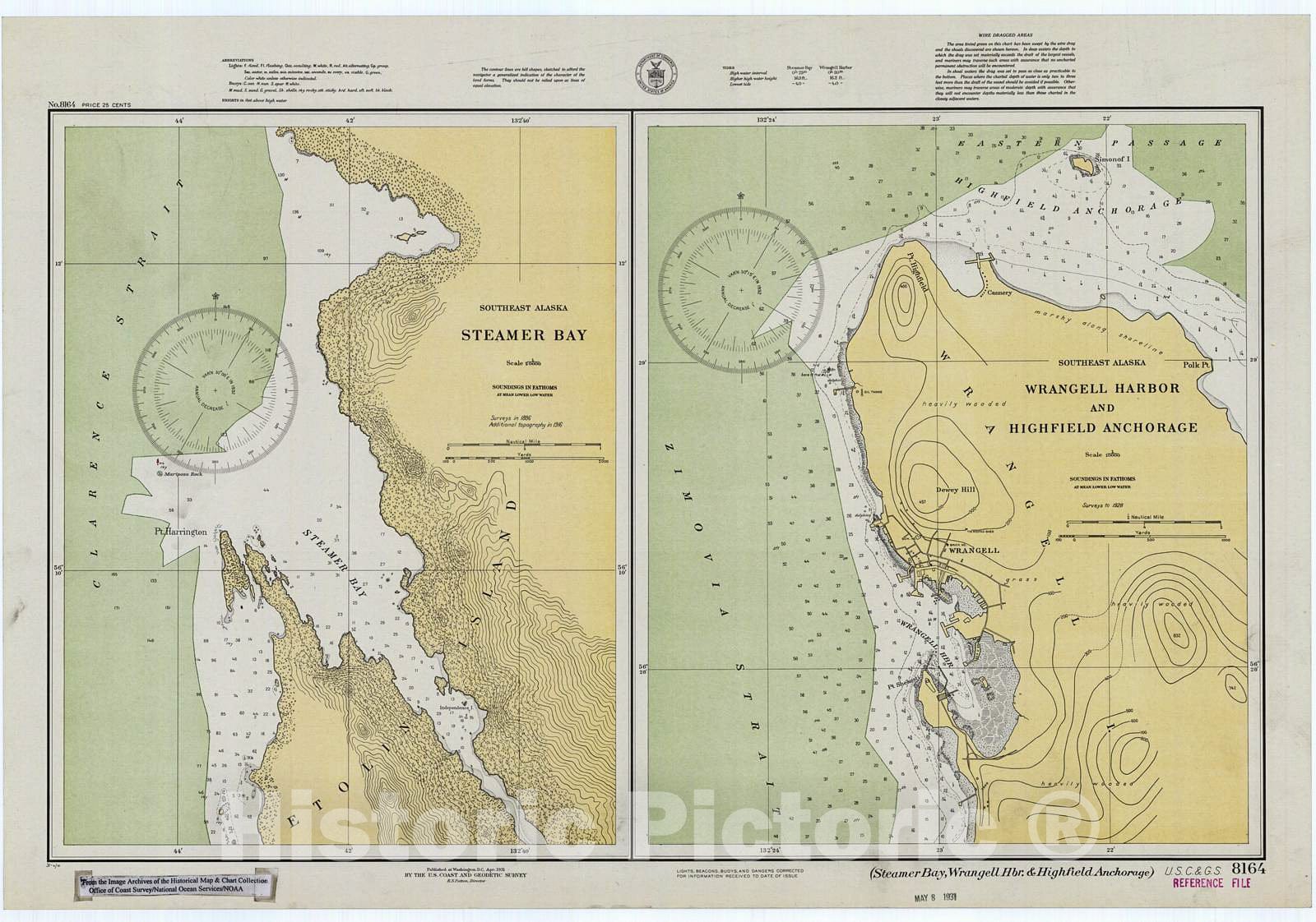 Historic Nautical Map - Steamer Bay, Wrangell Harbor & Highfield Anchorage, Ak, 1931 NOAA Chart - Alaska (AK) - Vintage Wall Art