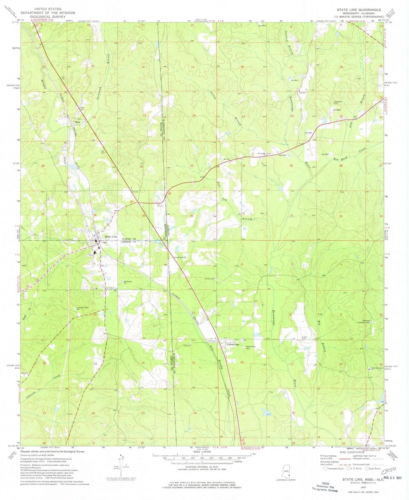 1974 State Line, MS - Mississippi - USGS Topographic Map