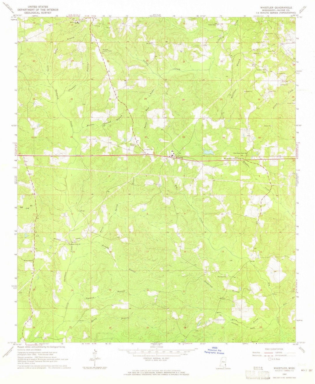 1964 Whistler, MS - Mississippi - USGS Topographic Map