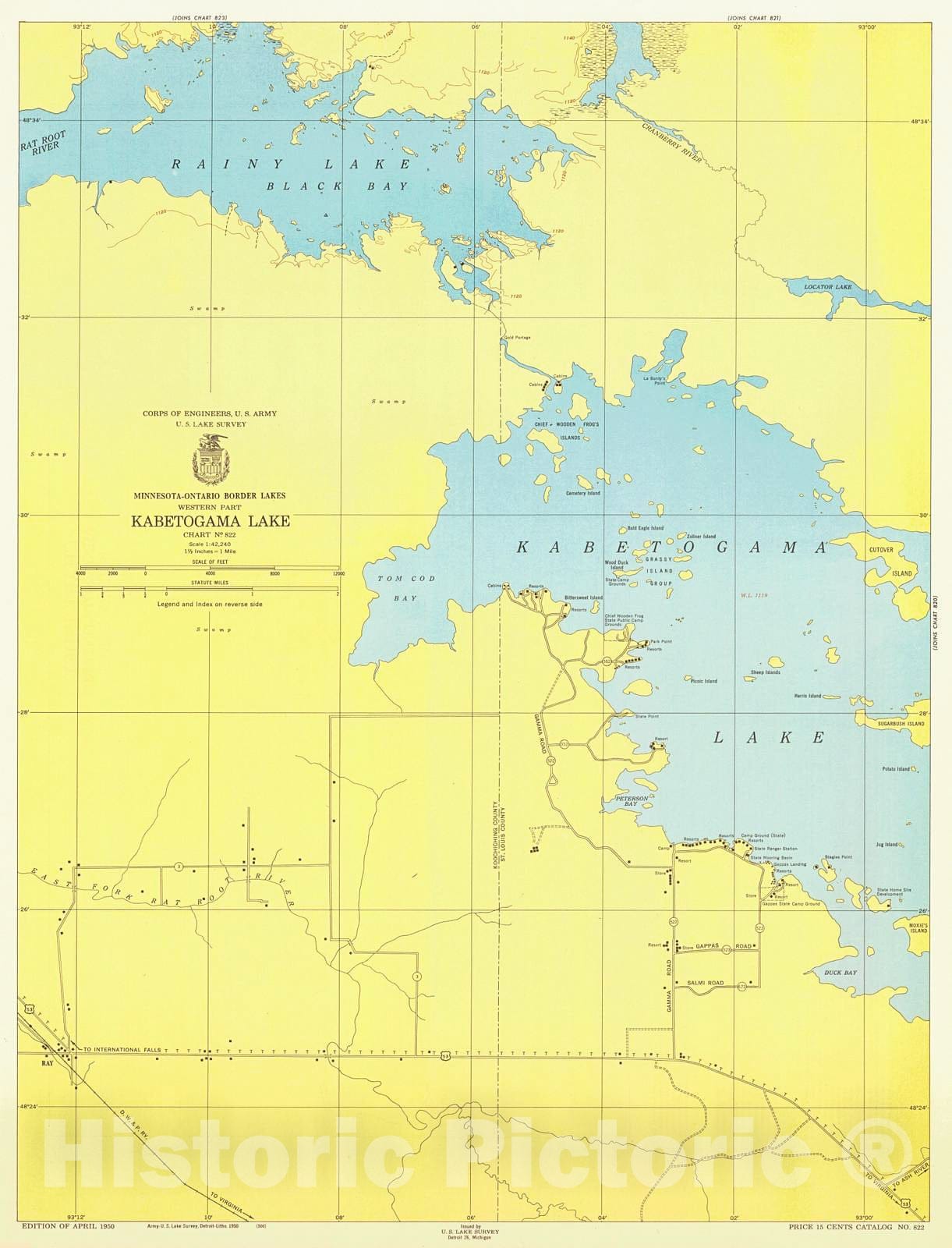 Historic Nautical Map - Minnesota-Ontario Border Lakes Western Part Kabetogama Lake, 1950 NOAA Chart - Minnesota (MN) - Vintage Wall Art