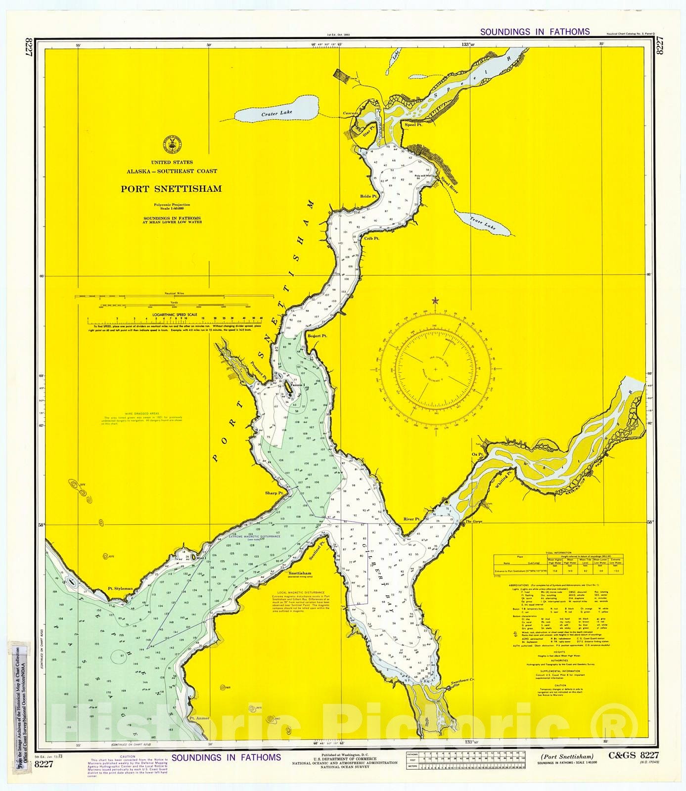 Historic Nautical Map - Port Snettisham, 1973 NOAA Chart - Alaska (AK) - Vintage Wall Art
