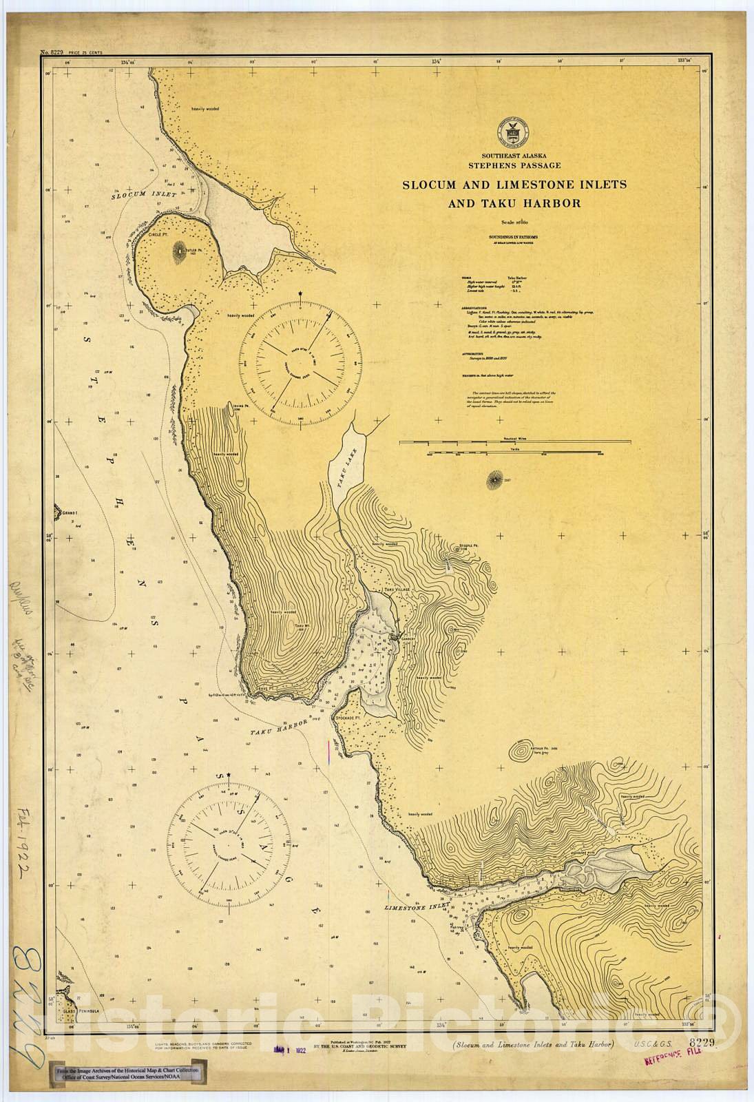 Historic Nautical Map - Skicyn & Limestone Inlets & Taku Harbor, Ak, 1922 NOAA Chart - Alaska (AK) - Vintage Wall Art